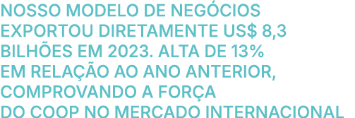 Nosso modelo de neg cios exportou diretamente US$ 8,3 bilh es em 2023. Alta de 13% em rela o ao ano anterior, compro...