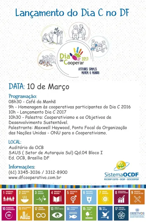 Lançamento no DF terá palestra sobre cooperativismo e os ODS